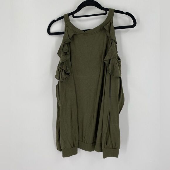 Express Green Ruffled cut out shoulder Long Sleeve Top size M - Picture 4 of 4